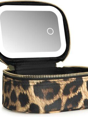 Mini Makeup Bag with Led Mirror, Small Travel Make up Bag 3 Light Modes Adjustab